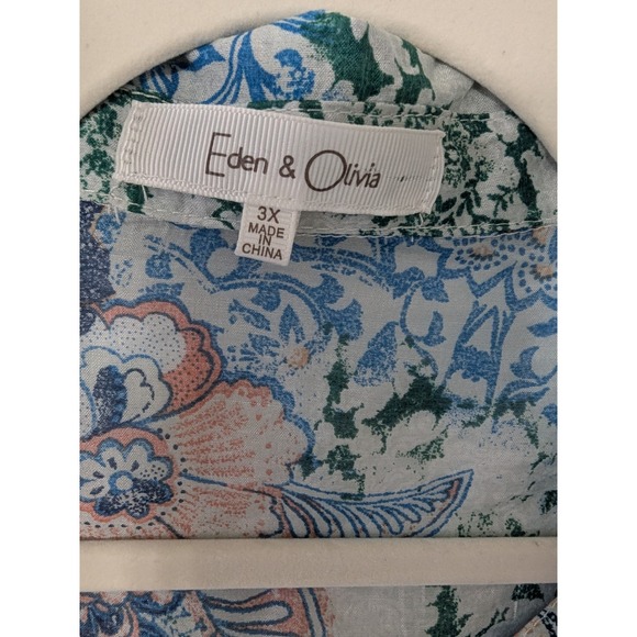 Eden Olivia 3X Floral Sheer Button Down Shirt Long Sleeve Green Pink Lightweight - Picture 5 of 8